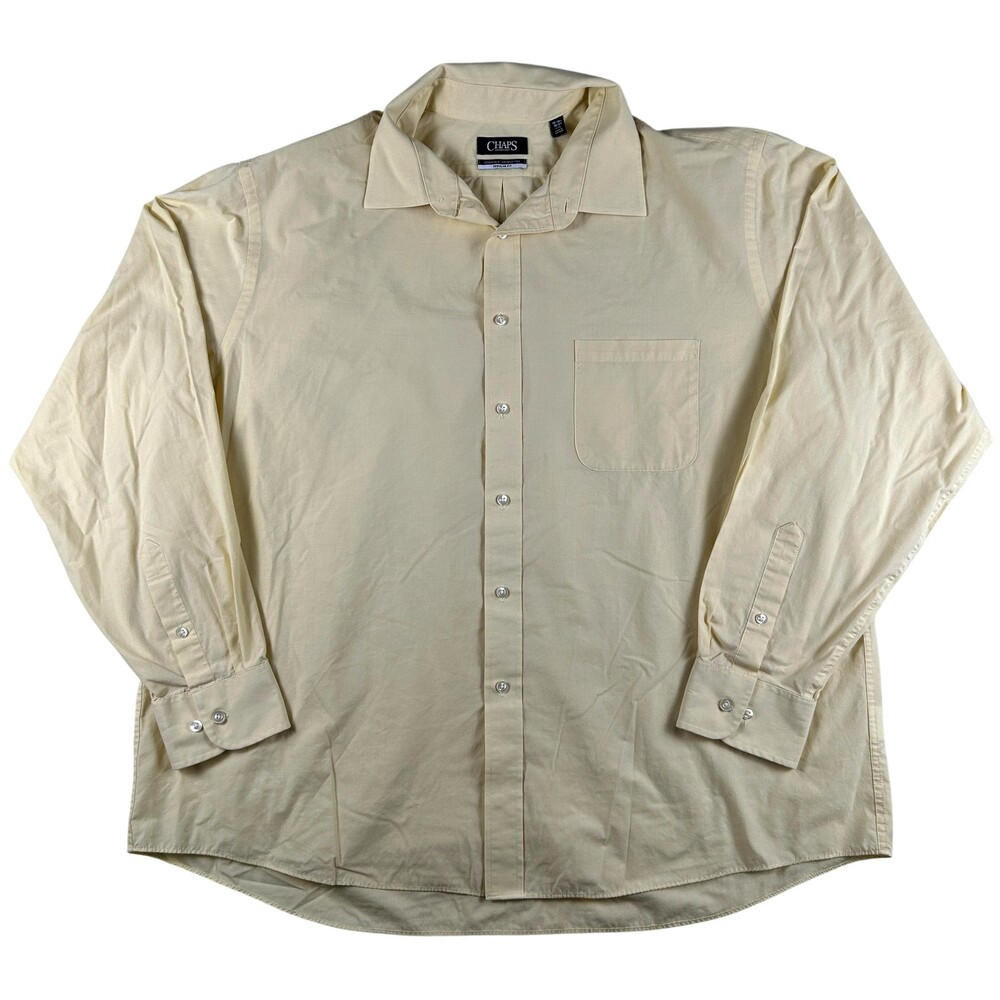 Chaps Dress Shirt Mens 18-18.5 36/37 Yellow Wrinkle Free Regular Fit Long Sleeve